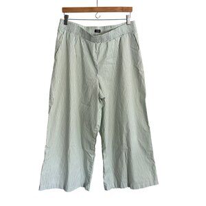 Express Women’s Wide Leg Cotton Pants, Size L, Green and White Pinstripe